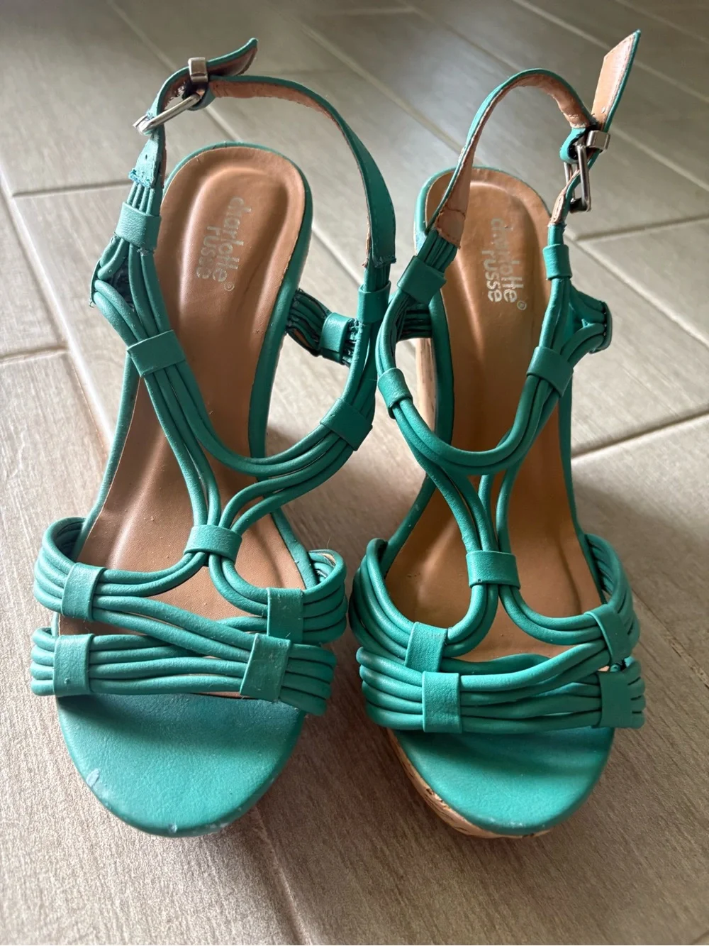 Charlotte Russe Teal Knot-Detail Platform Sandals